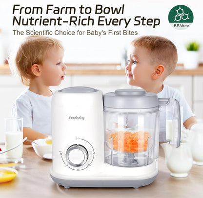 Freebaby 4 in 1 Baby Food Maker, One Step Baby Food Processor, Puree Blender Grinder Mills and Steamer, Baby Puree Maker with Steam Basket, One Button Easy Operation, BPA-Free