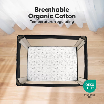 2-Pack Mini Crib Sheets Fitted - 38x26 Pack N Play Sheets for Pack and Play Mattress, Organic Cotton, Soft & Breathable Playard Bedding, Neutral Mini Toddler Bed Cover for Boys, Girls (Dragon Tale)