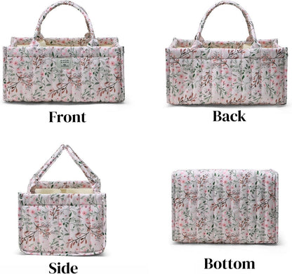 Diaper Caddy Organizer,Cute Floral Nursery Storage Basket,Soft Portable Changing Table Car Caddy Organizer Gift (Floral B)