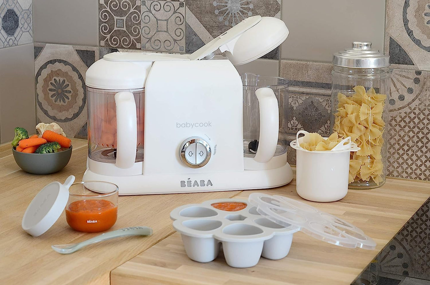 BEABA Babycook Solo Duo Rice Pasta and Grain Insert, Baby Food Maker, Baby Food Processor, Baby Food Blender, Baby Food Steamer, Homemade Baby Food, Make Fresh Healthy Baby Food at Home, White