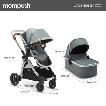 Mompush Ultimate2 Baby Stroller, Premium Convertible Full-Size Stroller for Toddler, Reversible Seat with One Hand Recline Adjustment, Car Seat Adapter Included