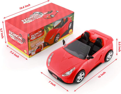 Convertible Car for Dolls, Glittering Deep Red Convertible Doll Vehicle with Working Seat Belts Ideal Gift Increase Children's Fun