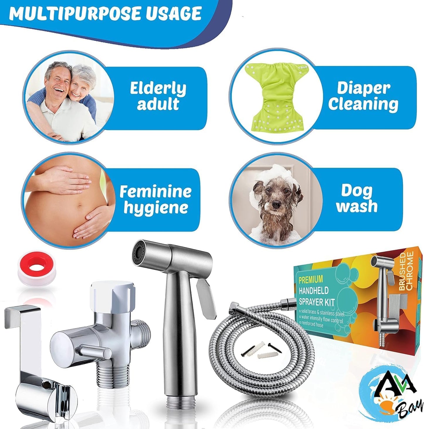 Premium Bidet Sprayer - Handheld Bide Jet Spray for Toilet | Adjustable Water Pressure | Leak-Proof Stainless Steel Toilet Bedit Sprayer | Muslim Shower | Cloth Diaper Washer | Bathroom Bidet