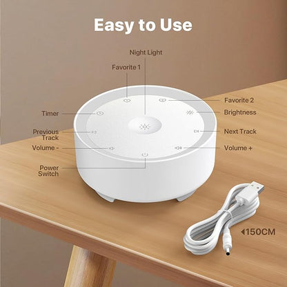 Kipcush White Noise Machine for Sleeping, 20 Soothing Sounds Including White Pink Brown Noise, Fan and Nature, Custom Shortcut Buttons, Dimmable Night Light, 8 Hour Timer, USB Powered