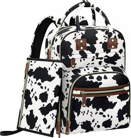 Tenot Diaper Bag Backpack for Women with Changing Pad, Baby Bag with Insulated Pockets Multifunctional Diaper Bags For Baby Girl Boy Waterproof Baby Bags For Boys Girls Maternity Bag Cow Print