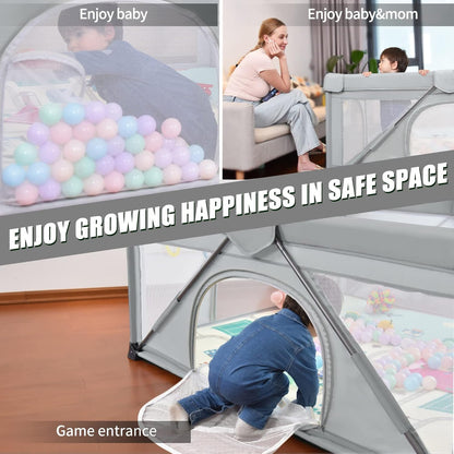 Baby Playpen Foldable, Heyo.Ja Large Play Yard, Playpen for Babies and Toddlers, Play Pens for Babies and Toddlers with Gate, Indoor & Outdoor Portable Play Pen (71"×59")