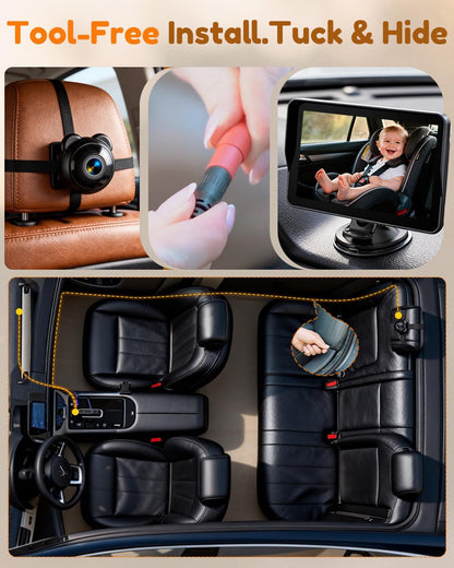 Yakry HD Baby Camera for Car 7.2-Inch: 3X Larger View, 5-Min USB Easy to Install, 1080P Auto Night Vision - 150° Wide Angle Car Seat Camera Full Backseat View for Kid & Infant Safety (Ages 0-5)