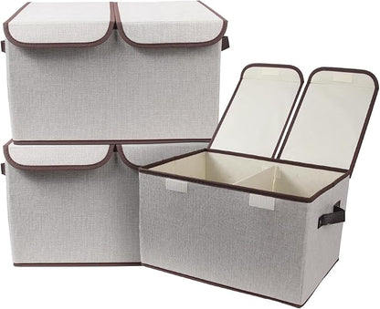 Foldable Fabric Storage Box, 16.5 x 11.8 x 9.8 inches (L x W x H), with Double-Lid & Dividers, Large Organizer for Home, Closet, Office(Grey, 3 Packs)