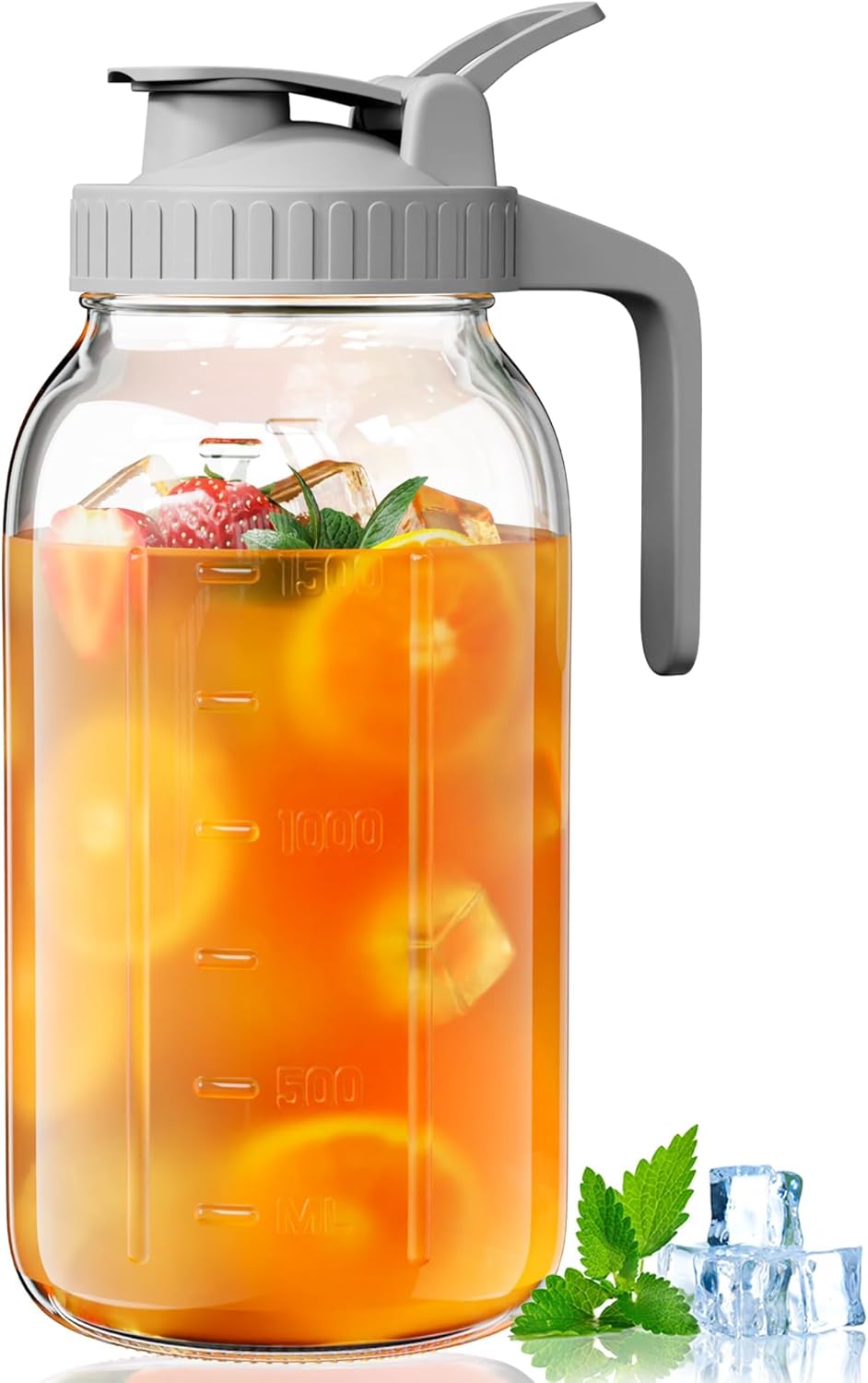 OneDream Breast Milk Pitcher 32oz Glass Pitcher with Lid, Formula Pitcher Leakproof Drip-Free Spout, Wide Mouth Mason Jar Pitcher for Easy Pouring, Dishwasher Safe Breastmilk Storage Pitcher
