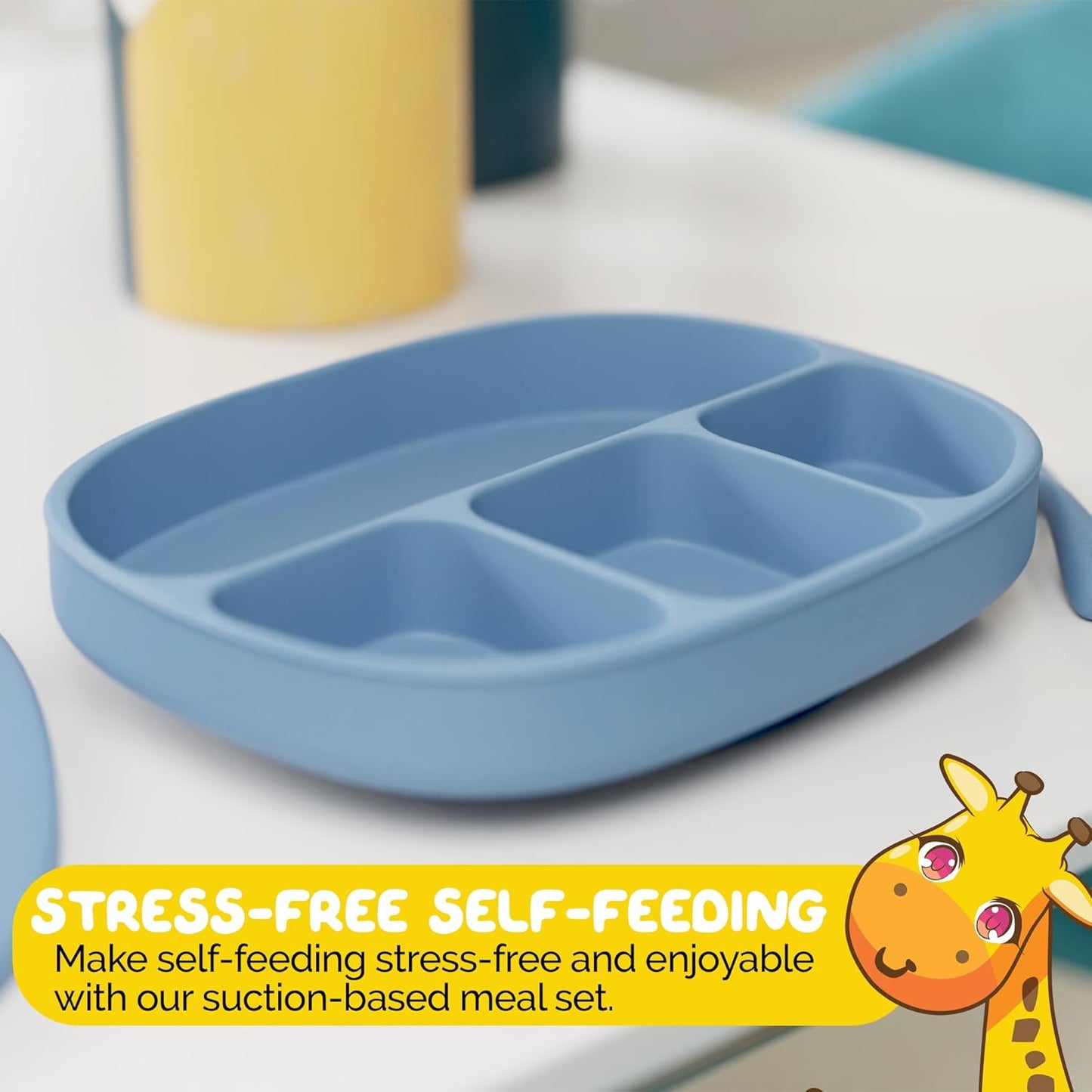 Toddler Necessities Baby Feeding Essentials Set for Baby in Green Color with Baby plates with Suction and Silicone Utensil Set - (3 Pieces)