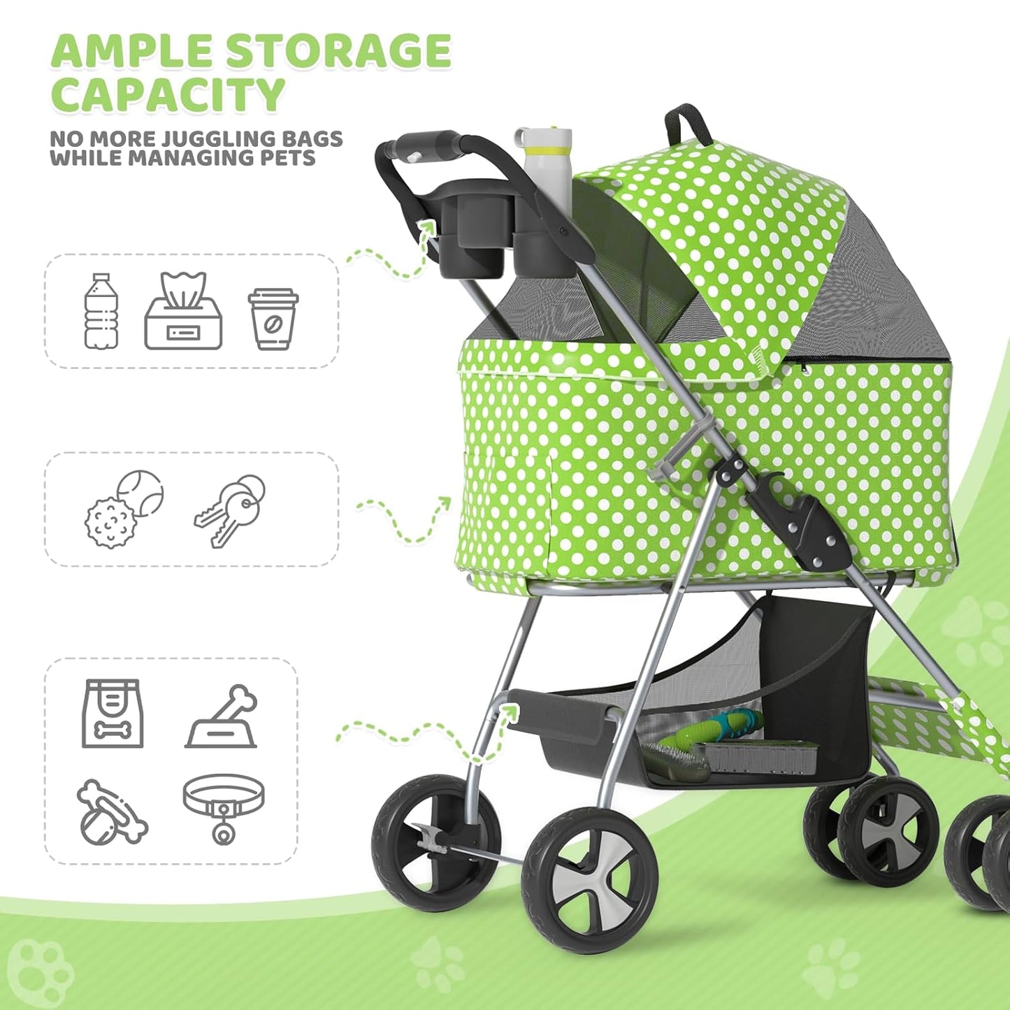 Magshion Compact Pet Stroller for Small-Medium Dogs/Cats up to 22lbs, 4-Wheel Lightweight Umbrella Shaped Portable Puppy Travel Jogger with Breathable Mesh, Cup Holder & Rear Storage, Black