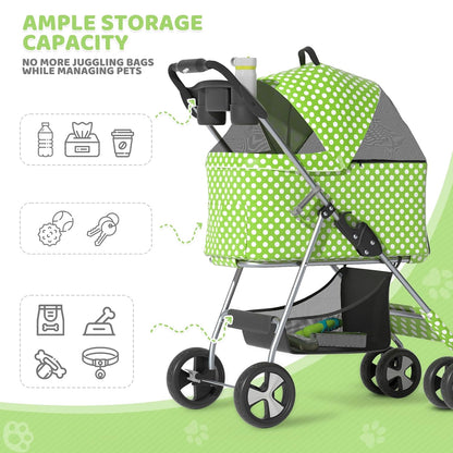 Magshion Compact Pet Stroller for Small-Medium Dogs/Cats up to 22lbs, 4-Wheel Lightweight Umbrella Shaped Portable Puppy Travel Jogger with Breathable Mesh, Cup Holder & Rear Storage, Black