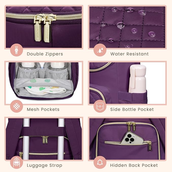 LOVEVOOK Diaper Bag Backpack Large Capacity Baby Bag with Portable Changing Pad, Multifunction Baby Travel Backpack