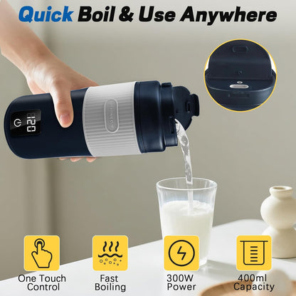 Portable Baby Bottle Warmer, Travel-Friendly with Detachable Battery Base, Type-C Fast Charge, 316 Stainless Steel, Touch Control, 8H Constant Temperature, Child Lock, 95-131°F