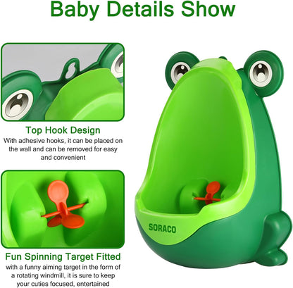 Soraco Cute Frog Potty Training Urinal for Boys with Funny Aiming Target, Toddler Urinals for Potty Training (Green)