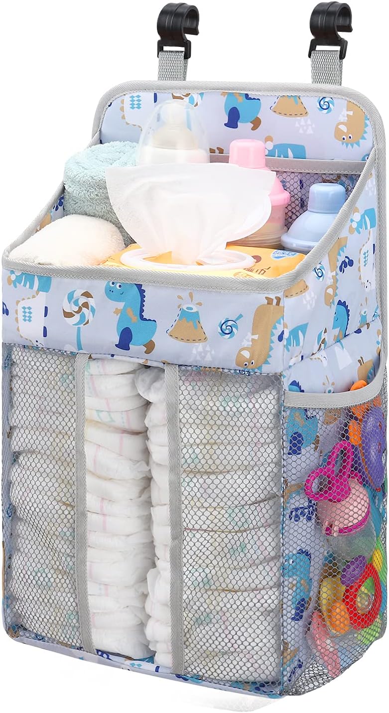 Accmor Hanging Baby Diaper Caddy Organizer, Diaper Stacker, Baby Crib Hanging Classified Storage Bag Organizer for Changing Table, Crib, Playard or Wall & Nursery Organization, Grey
