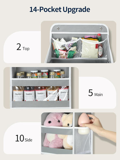 Yecaye 5 Tier 1Pc Over the Door Organizer, Stuffed Animal Storage with Clear PVC Windows, Door Organizer Hanging for Bedroom Nursery Closet Dorm Room Laundry Pantry Bathroom, Grey