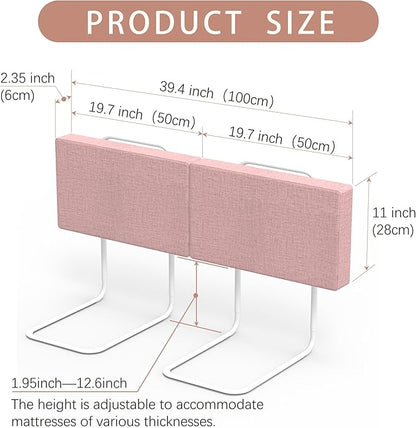 Bed Rail Bumpers for Toddlers, Foam Padded Bed Barrier for Kids Safety, Adjustable Bed Side Guard Rails for Old Dogs, Bunk, Twin, Queen & King, Full Size Beds (Pink, 2Packs)