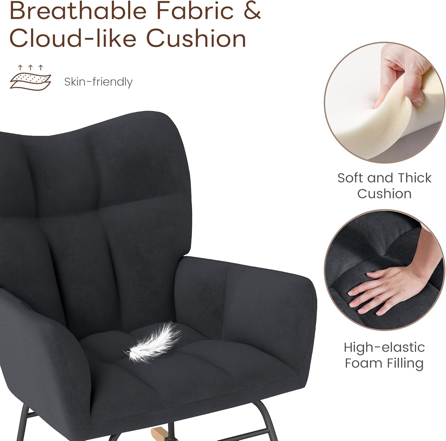 Nursery Rocking Chair, Rocking Chairs for Nursery, Baby Rocker Chair, Glider Rocker, Anti-Tip Safety Design, 440 Lb Weight Capacity, Cotton Fabric Cover, White