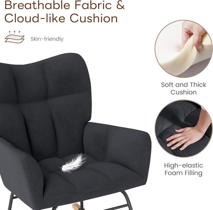 Nursery Rocking Chair, Rocking Chairs for Nursery, Baby Rocker Chair, Glider Rocker, Anti-Tip Safety Design, 440 Lb Weight Capacity, Cotton Fabric Cover, White