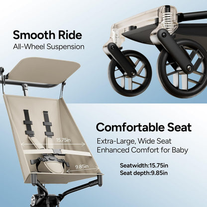 Mompush Jeto Lightweight Travel Stroller – 9.8 lbs Ultra-Compact, One-Hand Fold, Airplane Cabin Approved, All-Terrain Wheels, Smooth Ride for Toddlers, Perfect for Travel & Daily Use