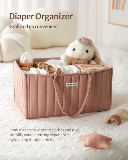 Blissful Diary Baby Diaper Caddy Organizer, Stylish Storage Basket for Newborn Essentials and Diaper Station, Gift for Baby Shower and Registry Must-Have, Mocha Brown