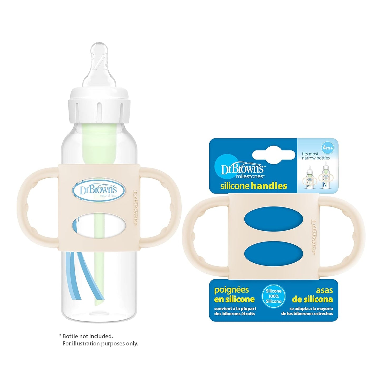 Dr. Brown's Narrow Baby Bottle Handles, 100% Silicone, Easy Grip Removable Handles for Bottle to Sippy Cup Transition, Blue, 4m+