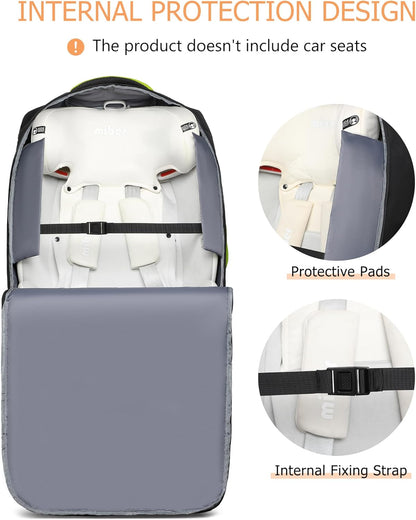 MCBD Car Seat Travel Bag for Airplane, Foldable Baby Carseat Backpack for Travel Padded Carseat Carrier for Airport Gate Check, Infant Stroller Cover with Reflective Strips