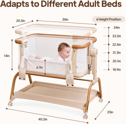 Tinyiota 3 in 1 Baby Bassinet,Rocking Bedside Crib Sleeper for Newborns,Adjustable Height Bassinet with Mattress and Soft,Breathable Sheet,Full-Mesh Sides,Stable&Cozy Crib for Babies