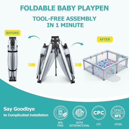 OCATO Baby Playpen Play Pen: Foldable Playpen for Babies and Toddlers Playard for Indoor Outdoor Activity Center Game Fence Safety Area Toddler Play Pen for Babies 6-12 Months Baby Gifts (50" × 50")