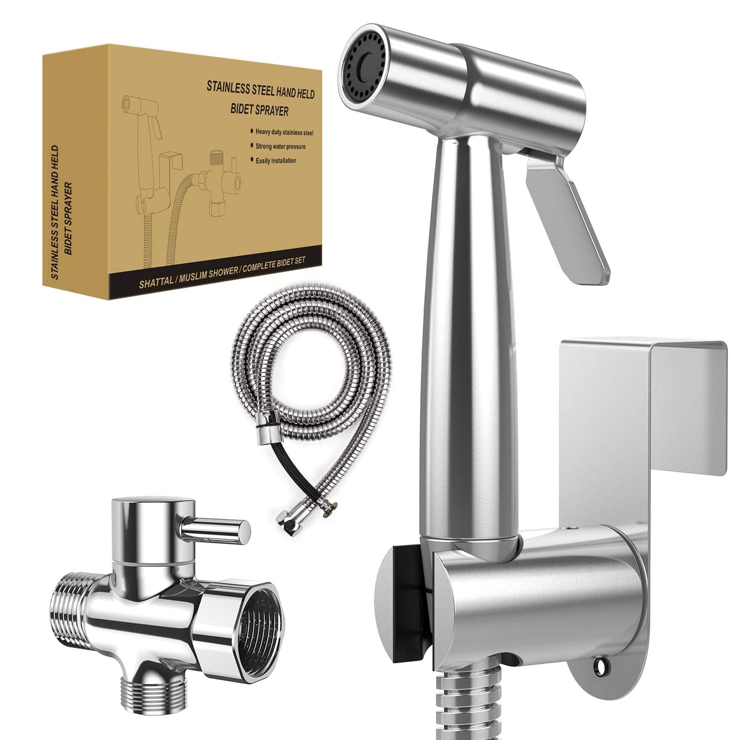 Handheld Bidet Toilet Sprayer, Stainless Steel Bathroom Bidet Sprayer Set with Hose, Baby Cloth Diaper Sprayer, for Feminine Wash, Shower Sprayer for Pet, Wall or Toilet Mount