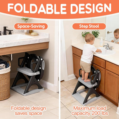 Potty Training Seat, SKYROKU Upgrade Toddler Toilet Seat for Kids Boys Girls, 2 in 1 Potty Training Toilet, Splash Guard Anti-Slip Pad Step Stool,New Sector-Shape Stabilized Base (8899+Grey)