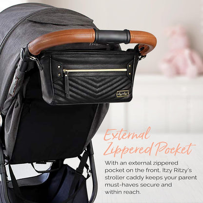 Itzy Ritzy Adjustable Stroller Caddy and Organizer Bag Featuring Front Zippered Pocket, 2 Built-In Interior Pockets & Adjustable Straps to Fit Nearly Any Stroller (Coffee and Cream)
