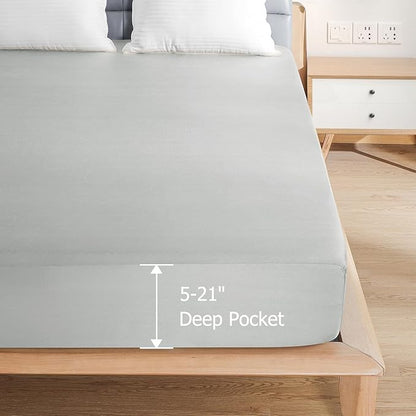 King Waterproof Mattress Protector - Noiseless, Breathable, Machine Washable Fitted Mattress Cover with Deep Pocket up to 5”-21”（Light Grey）