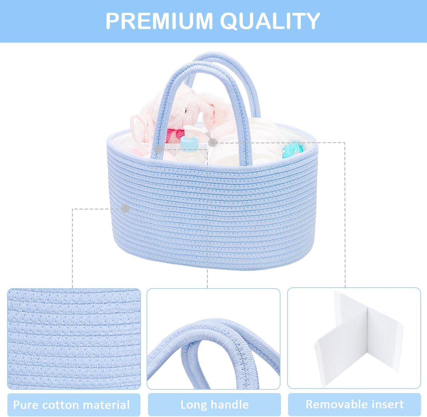 ABenkle Baby Diaper Caddy, Nursery Storage Bin and Car Organizer for Diapers and Baby Wipes, Cotton Rope Diaper Basket Caddy, Changing Table Diaper Storage Caddy