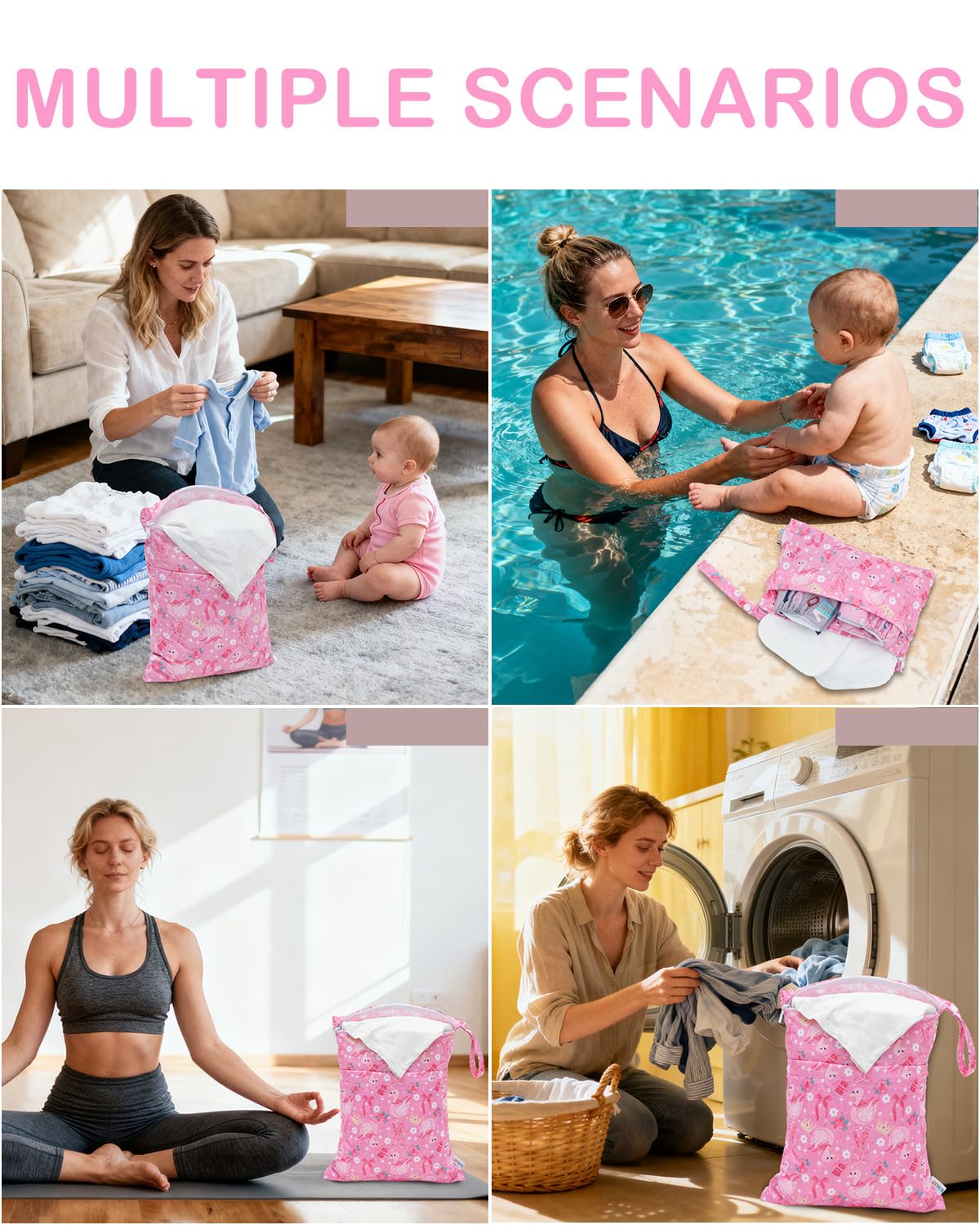 ALVA ALVABABY 3 Cloth Diaper Wet Dry Bags Waterproof Reusable with Two Zippered Pockets Travel Beach Pool Daycare Soiled Baby Items Yoga Gym Bag for Swimsuits or Wet Clothes Small medium Large - Colors A