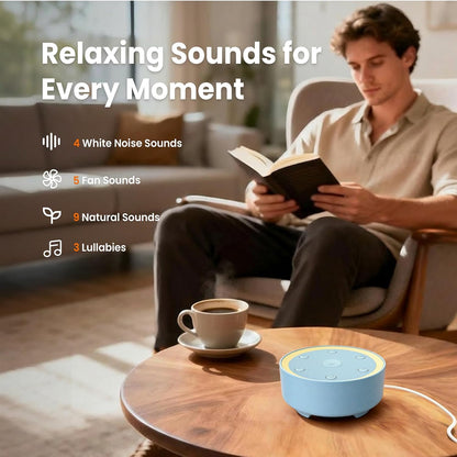 Kipcush White Noise Machine - 21 Soothing Non-Looping Sounds, Dimmable Night Light, & Blind-Touch Buttons | USB-Powered Portable Sleep Therapy for Babies, Adults, Office & Travel - White