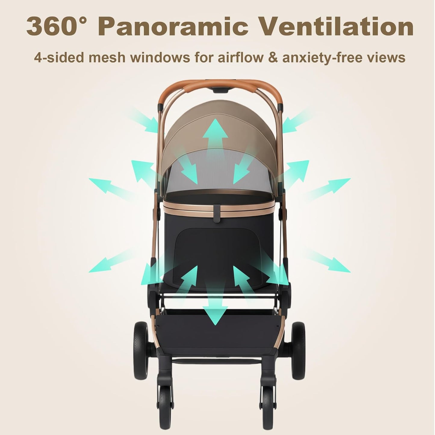 Premium Dog Stroller for Small & Medium Dogs, 6 in 1 Luxury Foldable Pet Stroller with Detachable Carrier, Travel Cat Stroller with 360° Rotating Wheels, Detachable Pet Car Seat, Black