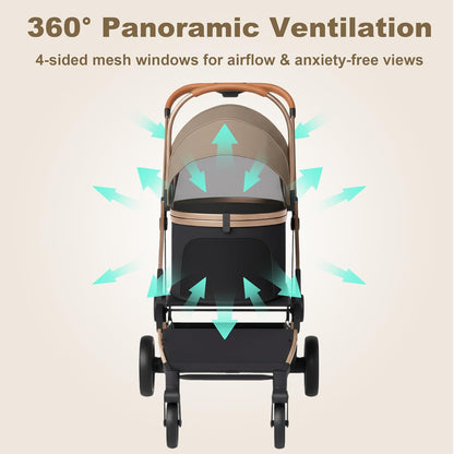 Premium Dog Stroller for Small & Medium Dogs, 6 in 1 Luxury Foldable Pet Stroller with Detachable Carrier, Travel Cat Stroller with 360° Rotating Wheels, Detachable Pet Car Seat, Black