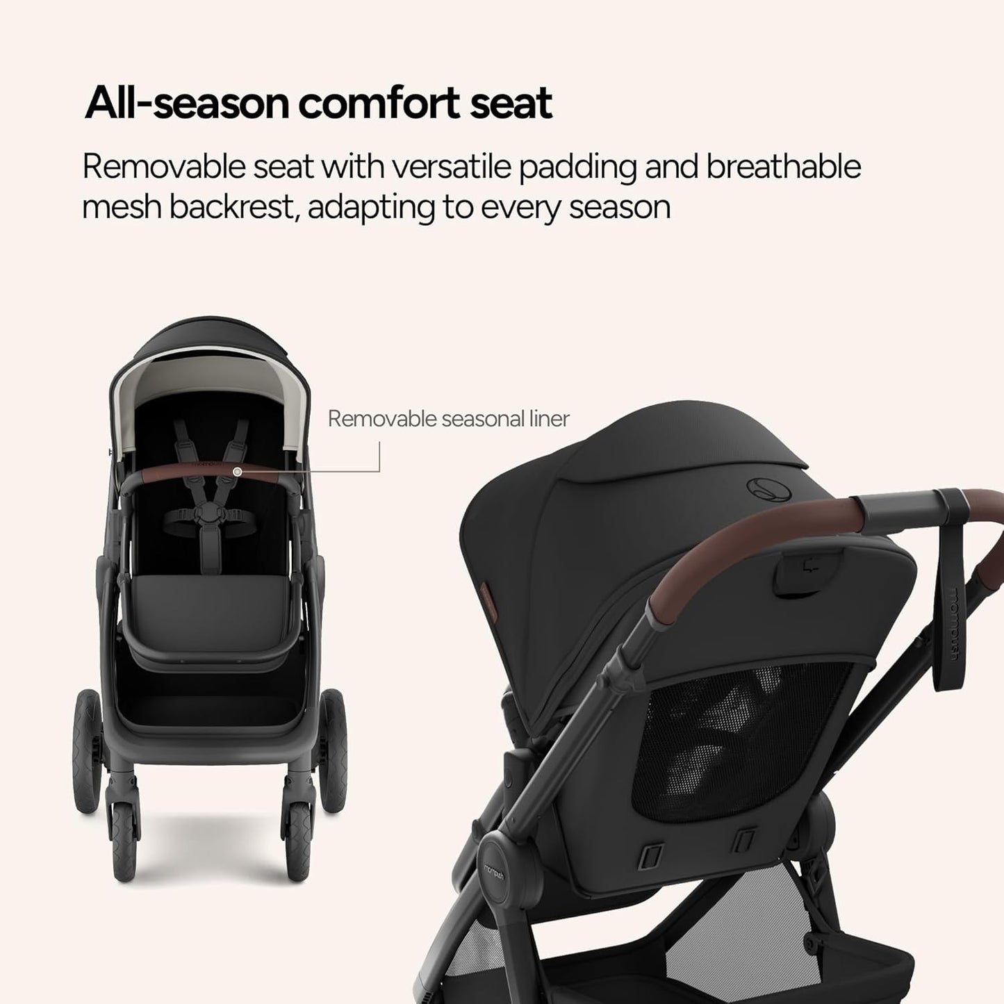 Mompush Ultimate2 Baby Stroller, Premium Convertible Full-Size Stroller for Toddler, Reversible Seat with One Hand Recline Adjustment, Car Seat Adapter Included