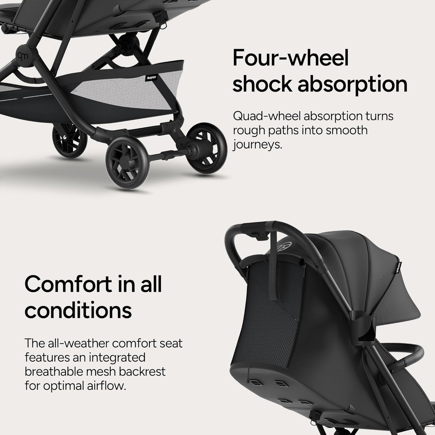 Mompush Velo Lightweight Travel Stroller, Compact & Airplane-Friendly for Baby and Toddler, Lie-Flat Seat, One-Hand Fold, with Leather Bumper Bar, Shoulder Strap, Raincover, Storage Bag & Cup Holder