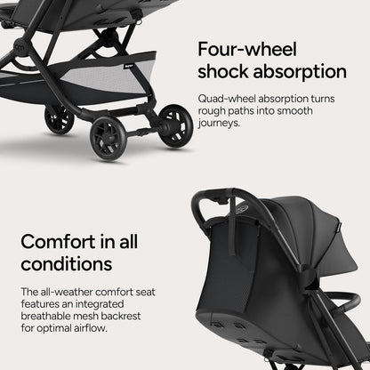 Mompush Velo Lightweight Travel Stroller, Compact & Airplane-Friendly for Baby and Toddler, Lie-Flat Seat, One-Hand Fold, with Leather Bumper Bar, Shoulder Strap, Raincover, Storage Bag & Cup Holder