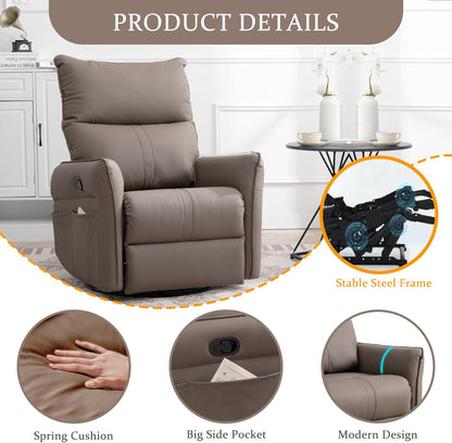 Power Swivel Rocker Recliner Chair for Nursery, Upholstered Snowflake Velvet 270°Swivel Glider Rocker Chair with USB Ports, Small Power Recliners for Small Spaces Living Room