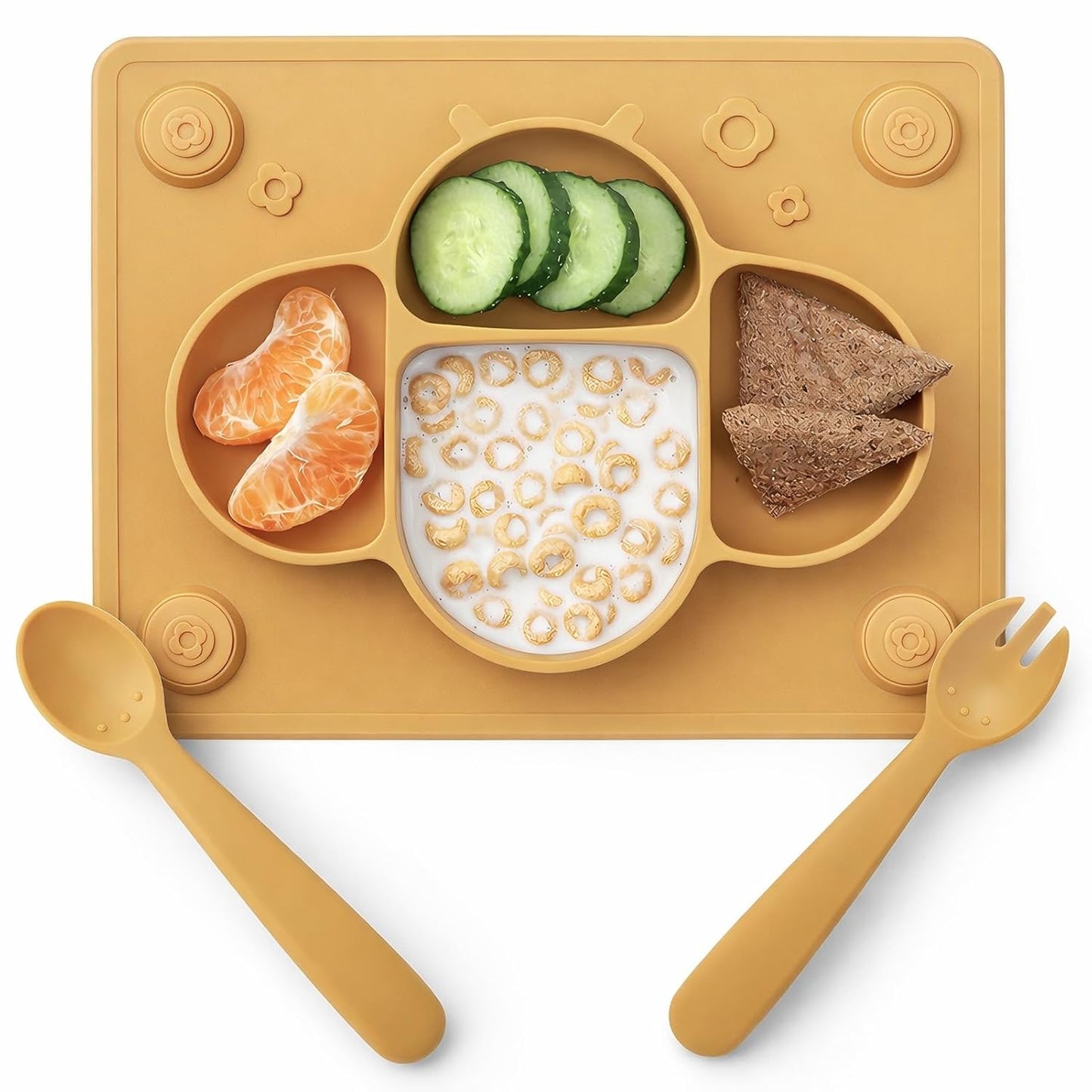 ROCCED Suction Plates for Baby Placemat Spoon Fork Set for Toddlers, Silicone Baby Plates with Suction Baby Dishes for Kids Plates-pale mauve