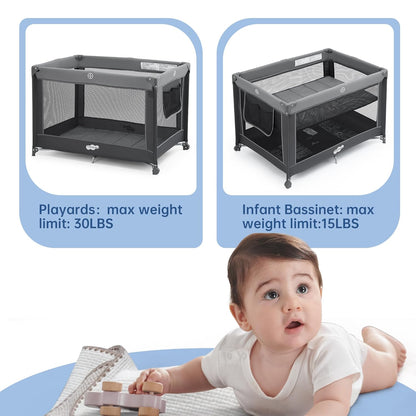 Pamo Babe Pack and Play with Bassinet, Portable Playard for Baby