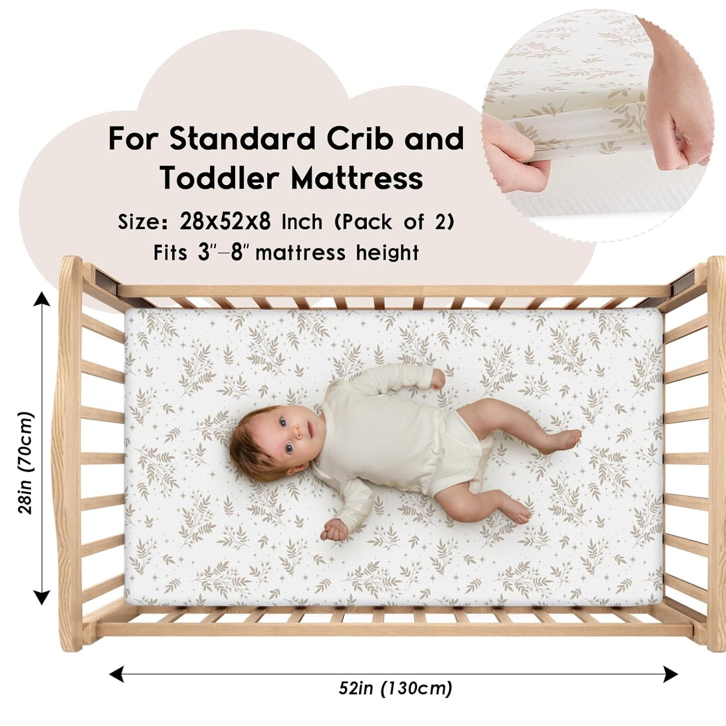 Yoofoss Pack and Play Sheets Fitted, Mini Crib Sheets 2-Pack for Pack N Play Mattress, Stretchy Playard Sheet, Soft and Breathable Green+Giraff