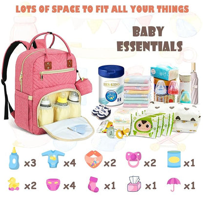 Tenot Baby Diaper Bag Backpack, Travel Diaper Bags for Babys Girl Boy Large Capacity Baby Bag Backpack for Women Pink