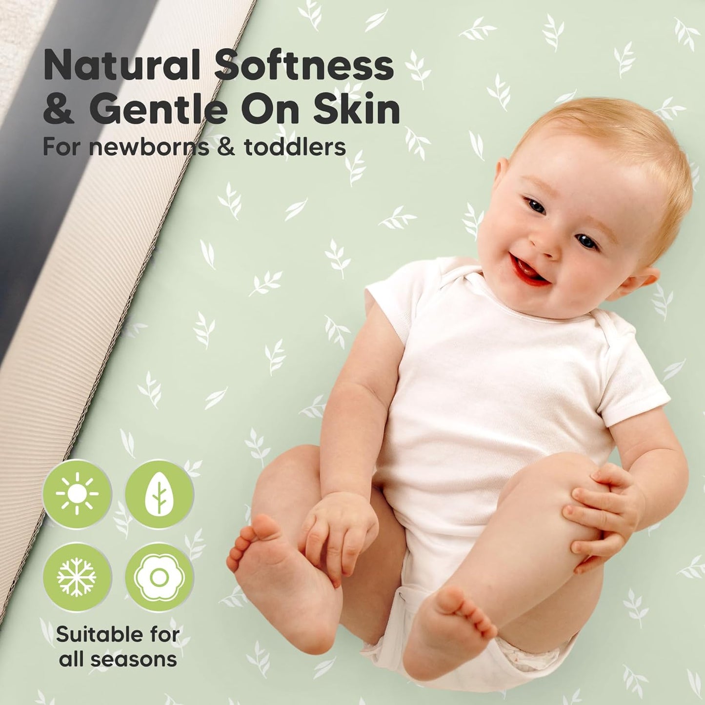 2 Pack and Play Sheets, Waterproof Mini Crib Sheets Fitted - 38x26 Organic Cotton Pack N Play Sheets for Graco Pack and Play Mattress, Playard Baby Crib Sheets,Neutral for Boy,Girl,Toddler(KeaSafari)