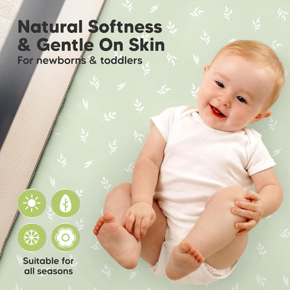 2 Pack and Play Sheets, Waterproof Mini Crib Sheets Fitted - 38x26 Organic Cotton Pack N Play Sheets for Graco Pack and Play Mattress, Playard Baby Crib Sheets,Neutral for Boy,Girl,Toddler(KeaSafari)