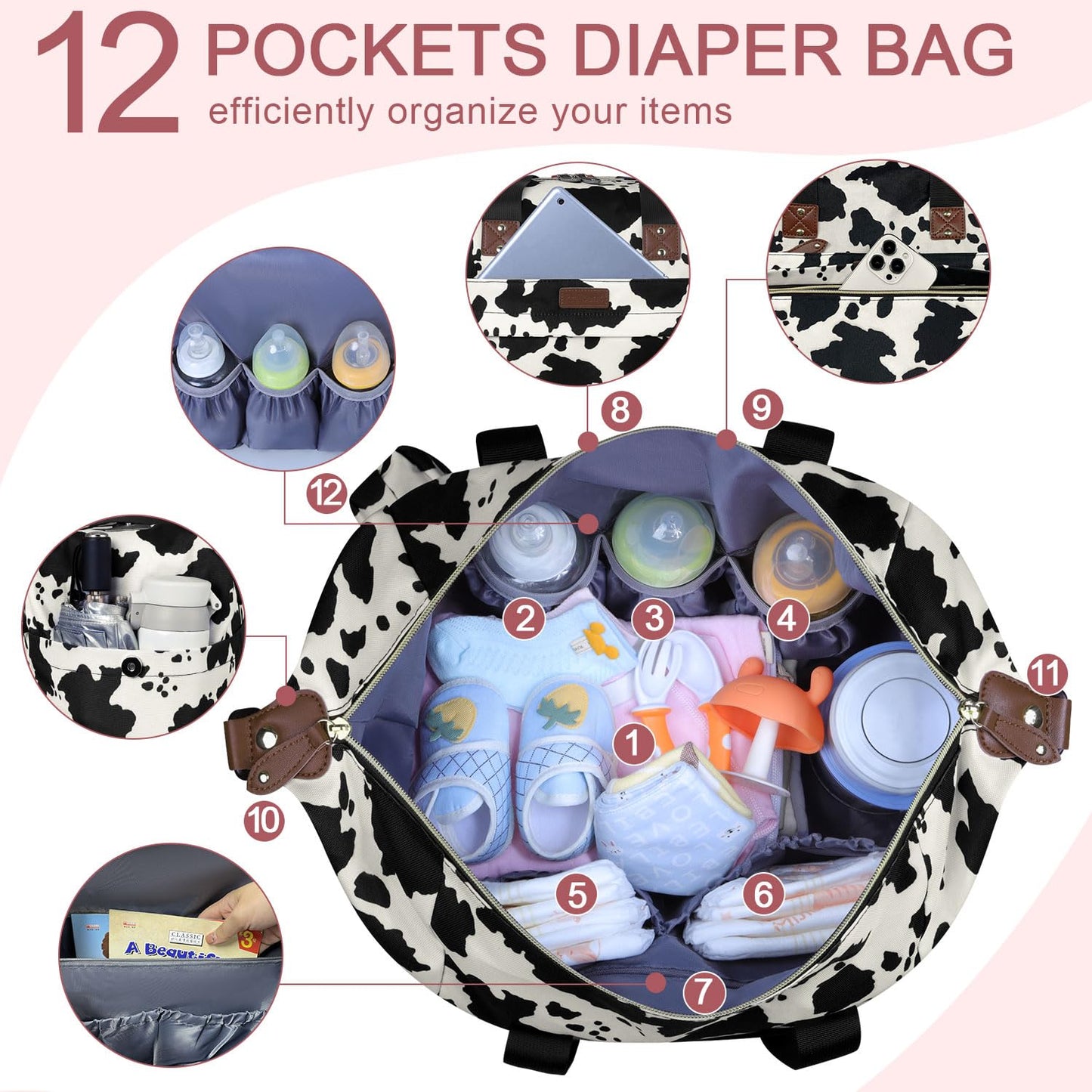 Pritent Diaper Bag Tote - Diaper Baby Bags with Pacifier Case, Shoulder Straps, Stroller Clips, Waterproof Large Mommy Maternity Travel Baby Bag for Mom and Dad, Green, Medium